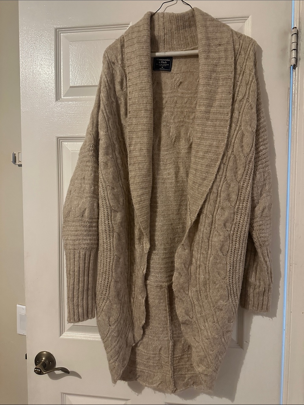 Abercrombie & Fitch Beige Cable Knit Open Cardigan